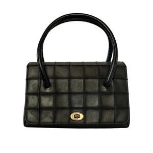 Vintage Verdi Black Embossed Turnlock Satchel Handbag - Made in USA